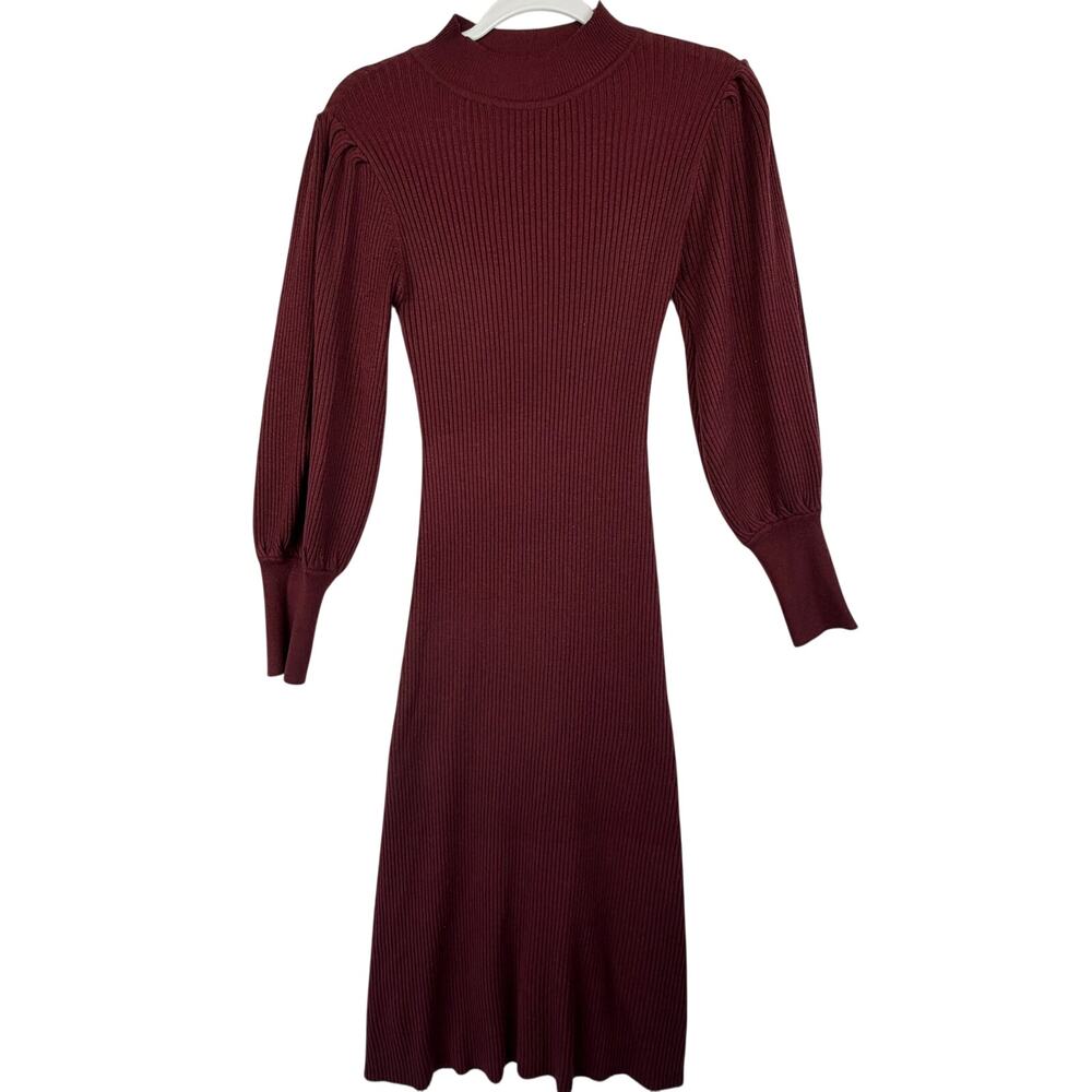 Lush Balloon Sleeve Ribbed‎ Knit Sweater Dress Womens Size S Maroon Burgundy